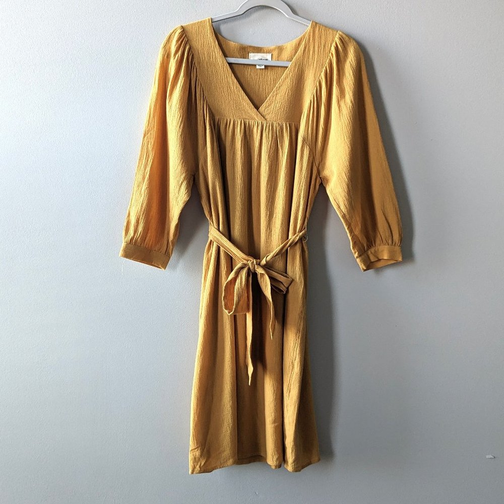 The Korner Marigold Yellow Tie-Waist V-neck Gauzy Dress